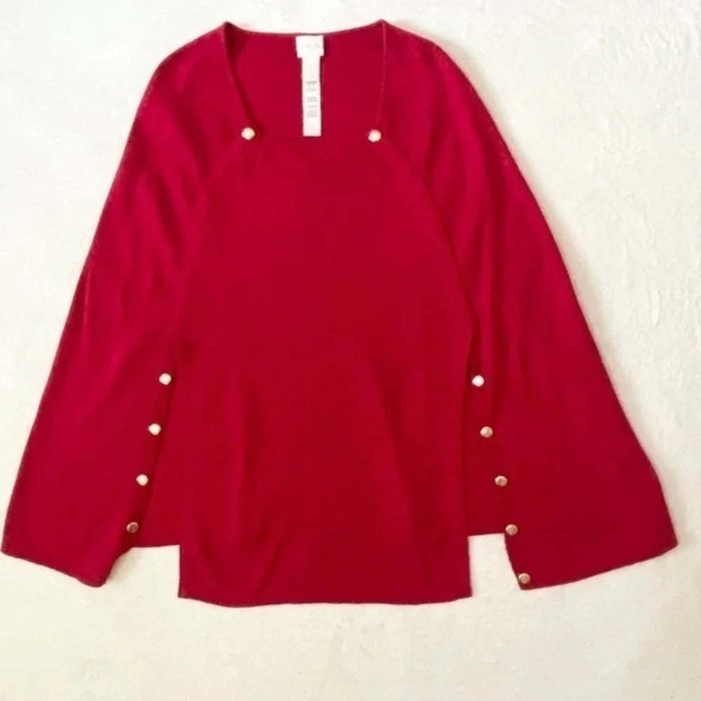 Chico's Women's Draped Luxe Red‎ Poncho Cape Sweater OS